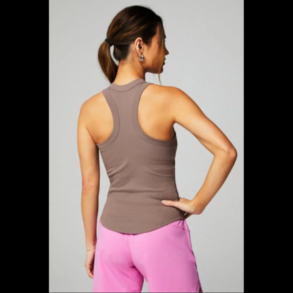 Fabletics High Neck Rib Built-In Bra Tank Desert Shadows Size Extra Large - Picture 2 of 11